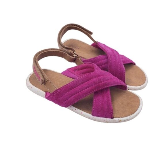 Toms Pink Tiny Viv Very Berry Suede Criss Cross Sandals Girls Toddler Size 10 - Picture 1 of 9